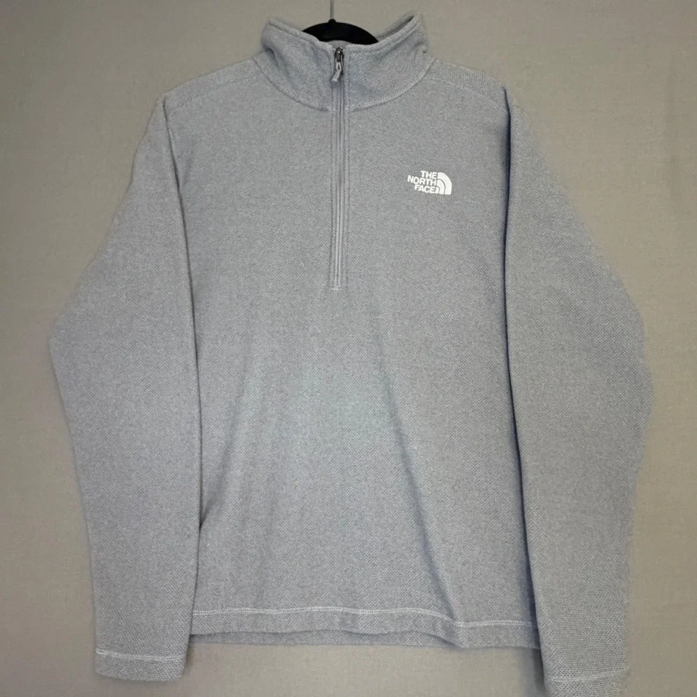 The North Face Mens Quarter Zip Waffle Knit Fleece Pullover Grey Large